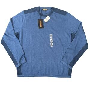 Lenor Romano Men's Long Sleeve Contrast Panel Knit‎ Sweater Blue Size L